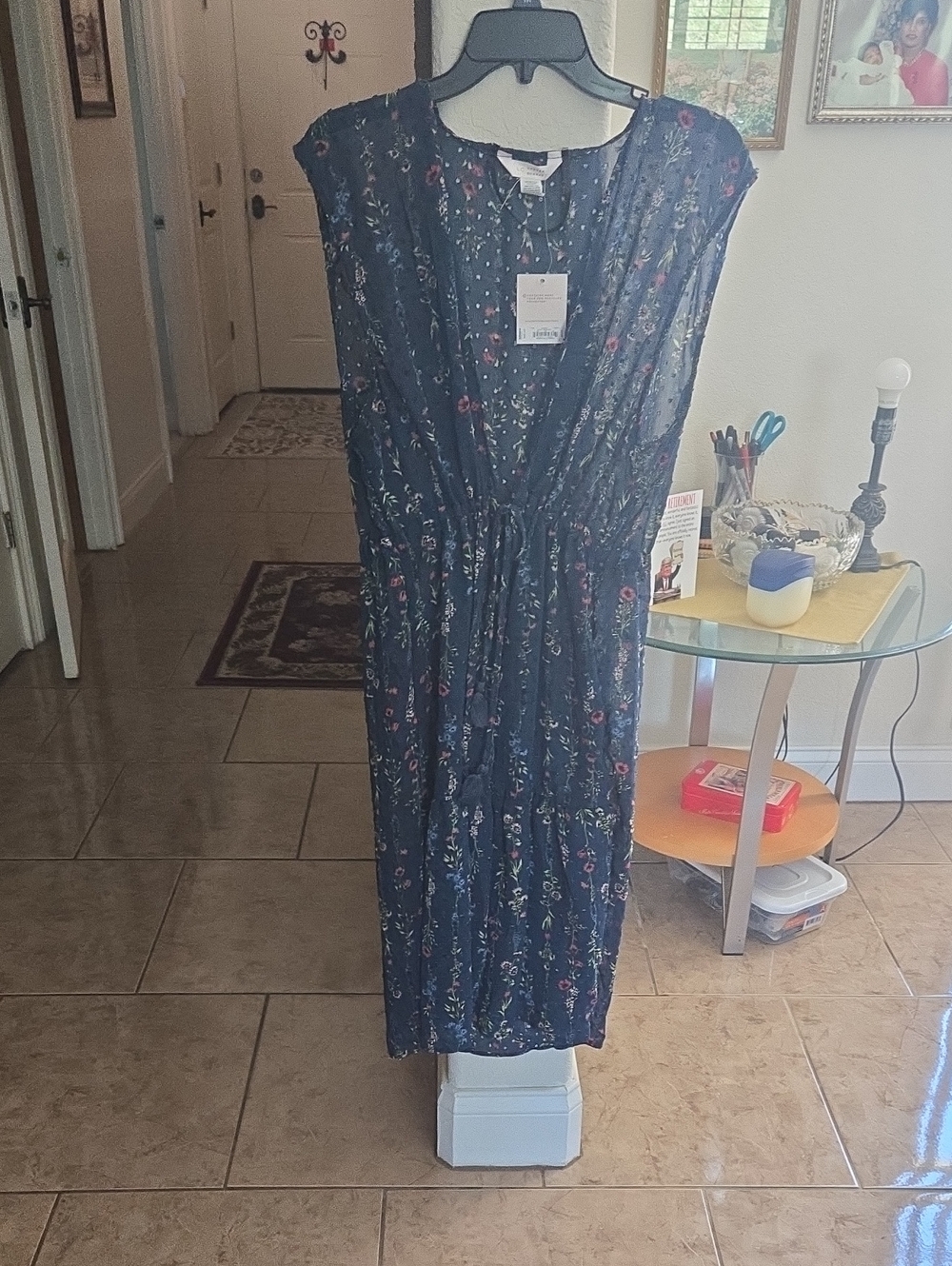 LC Lauren Conrad Navy Floral Sheer Swim Coverup with Tie Waist